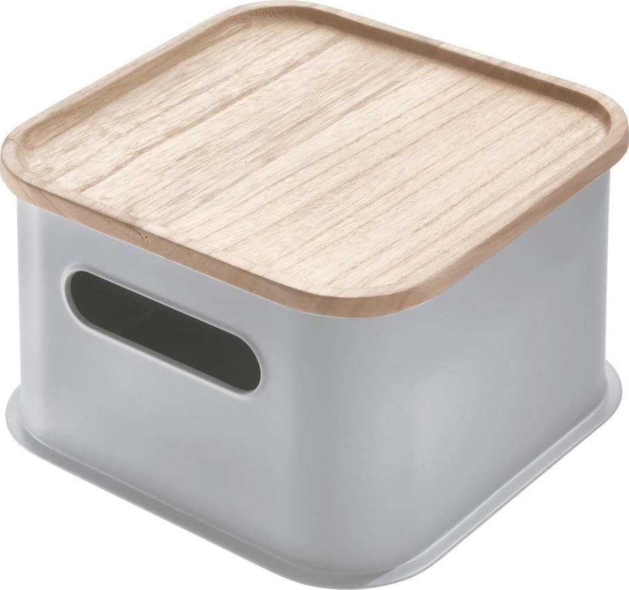 Šedý úložný box s víkem ze dřeva paulownia iDesign Eco Handled