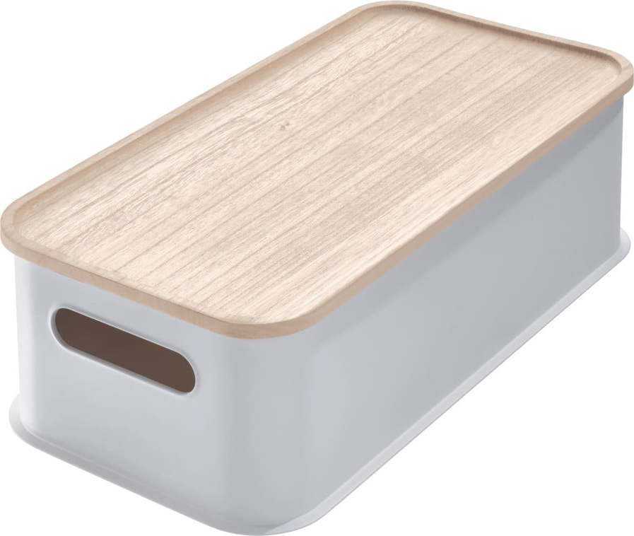 Šedý úložný box s víkem ze dřeva paulownia iDesign Eco Handled