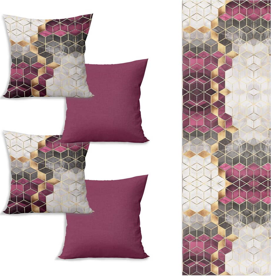 Set běhounu na stůl a 4 povlaků na polštáře Optic - Minimalist Cushion Covers Minimalist Cushion Covers