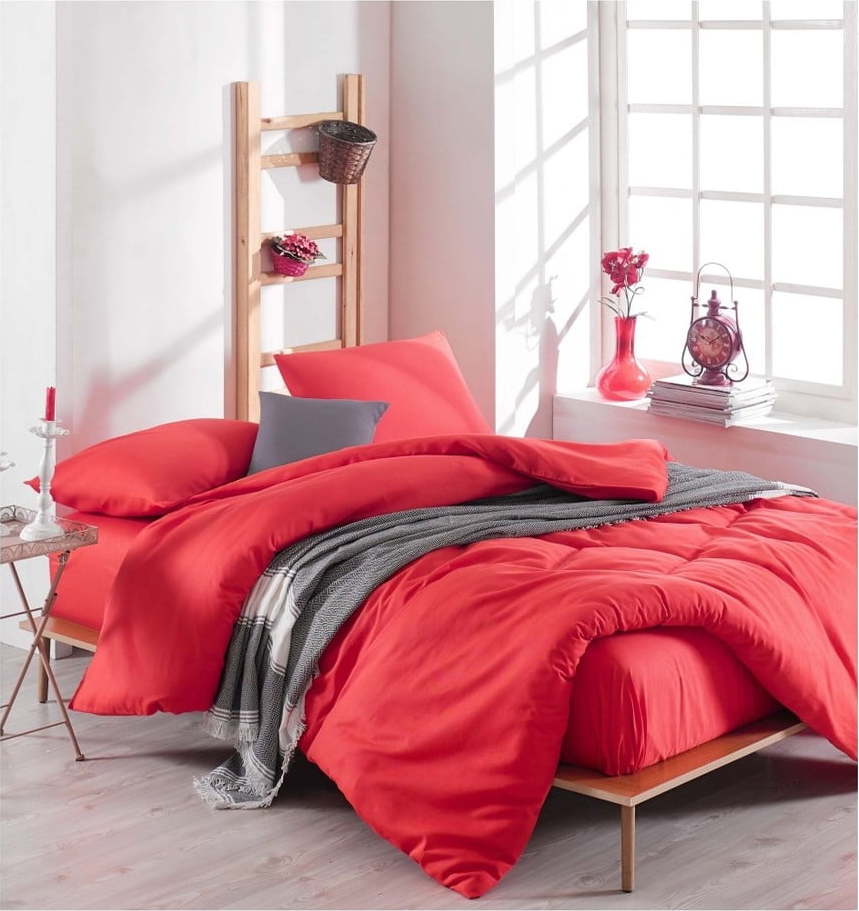Set červeného povlečení s prostěradlem na dvoulůžko Basso Rojo