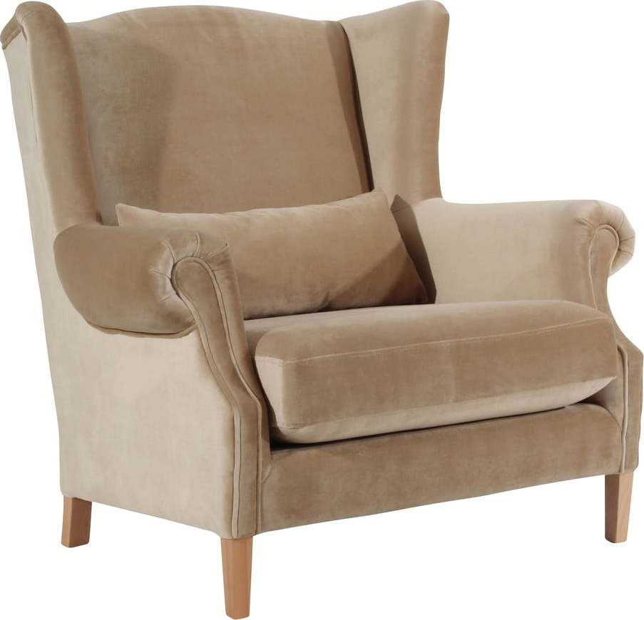 Světle béžové sametové křeslo ušák Max Winzer Harvey Velvet Max Winzer