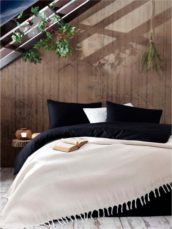 Světle béžový bavlněný přehoz přes postel Galina Beige White