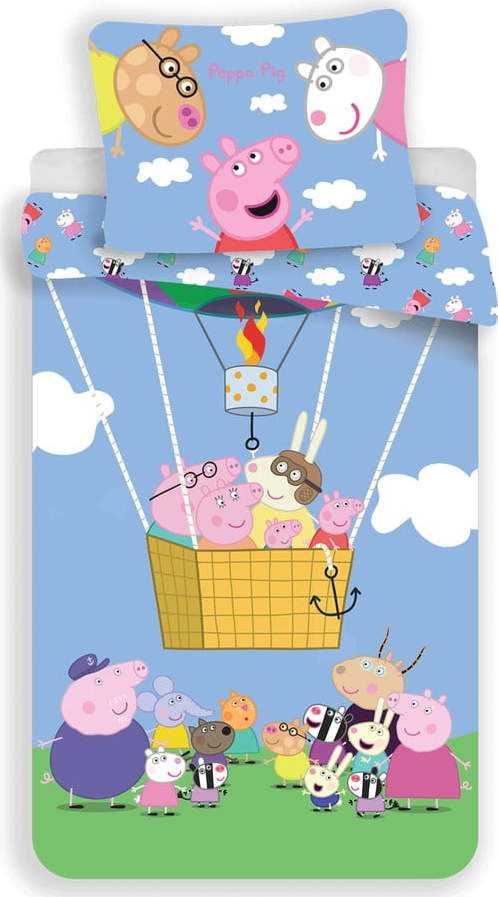 Světle modré dětské bavlněné povlečení Jerry Fabrics Peppa Pig