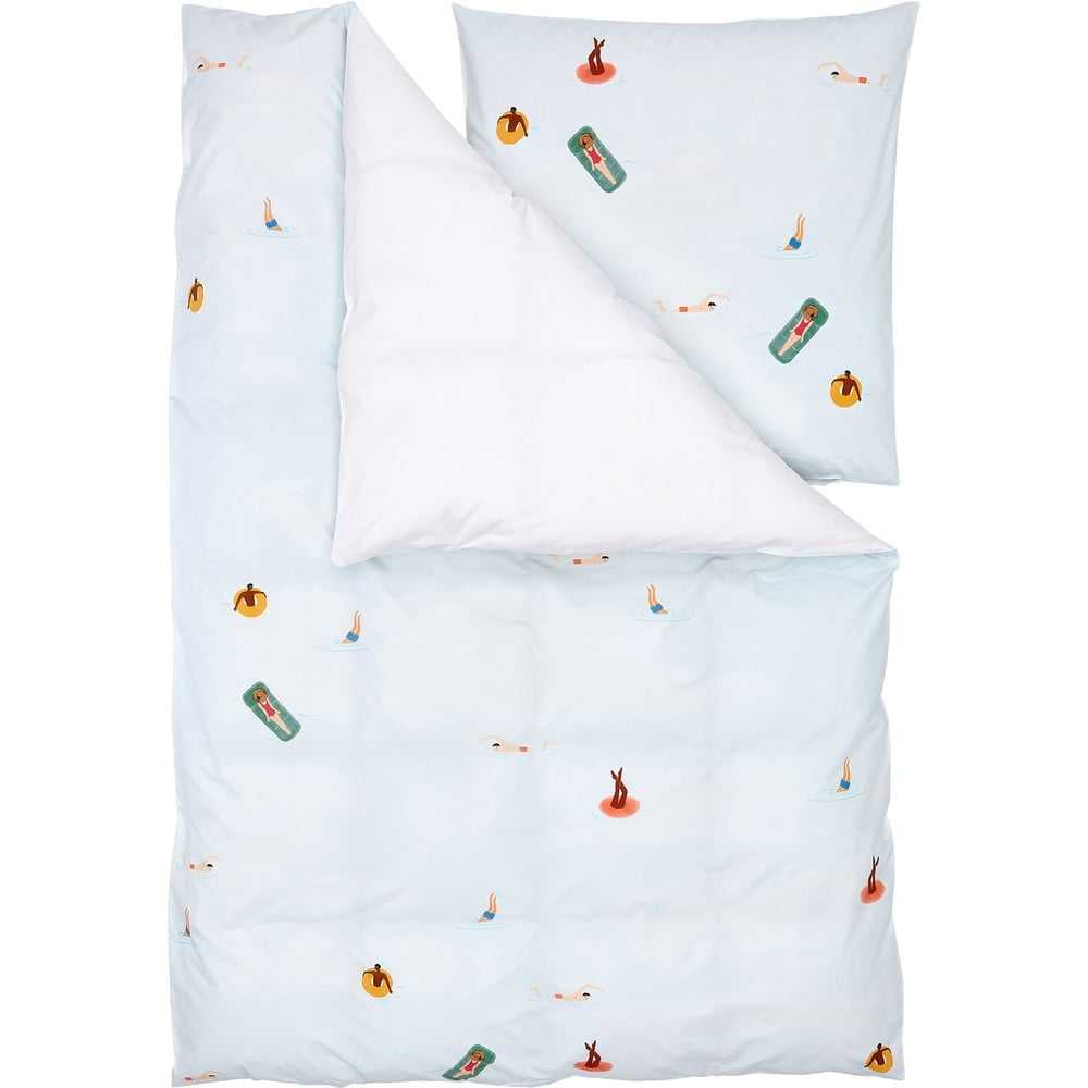 Světle modré povlečení na jednolůžko z bavlněného perkálu Westwing Collection Swim