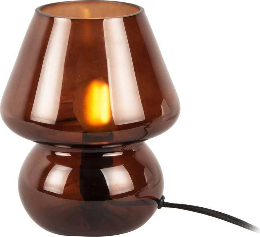 Tmavě hnědá skleněná stolní lampa Leitmotiv Glass