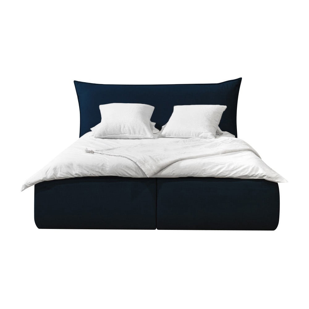 Tmavě modrá sametová čalouněná dvoulůžková postel s úložným prostorem s roštem 160x200 cm Jade - Bobochic Paris Bobochic Paris
