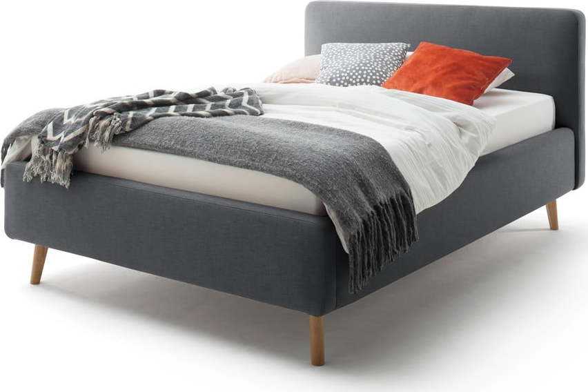 Tmavě šedá dvoulůžková postel s roštem a úložným prostorem Meise Möbel Mattis