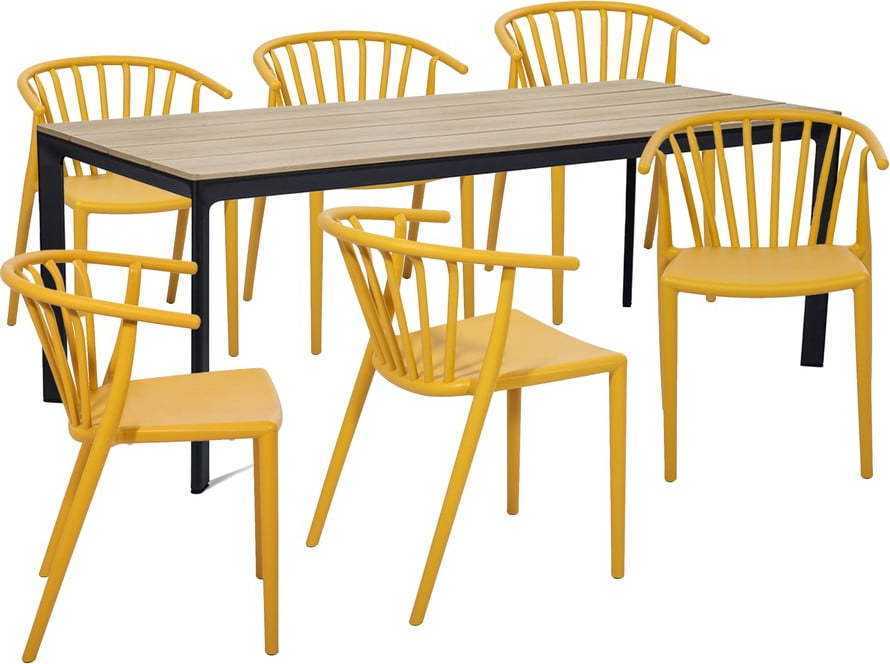 Zahradní jídelní set pro 6 osob se žlutou židlí Capri a stolem Thor