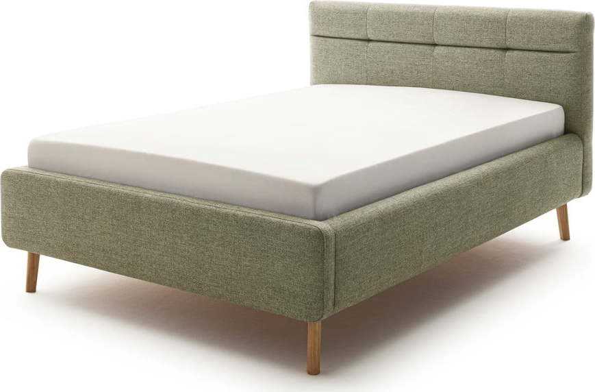 Zelená čalouněná dvoulůžková postel s úložným prostorem s roštem 140x200 cm Lotte - Meise Möbel Meise Möbel