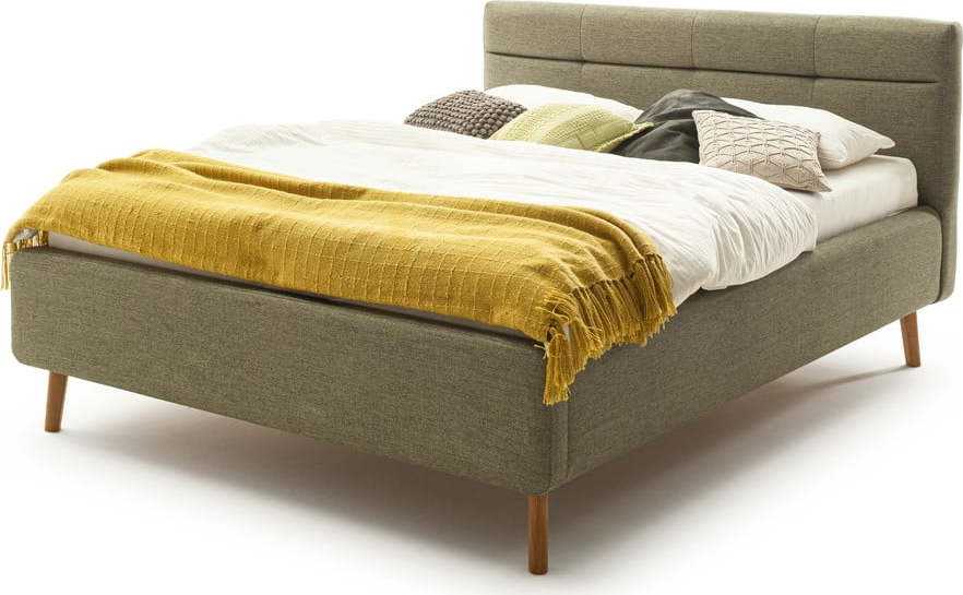 Zelená čalouněná dvoulůžková postel s úložným prostorem s roštem 180x200 cm Lotte - Meise Möbel Meise Möbel