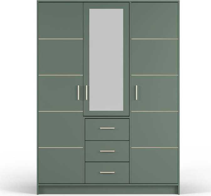 Zelená šatní skříň se zrcadlem 147x200 cm Burren - Cosmopolitan Design Cosmopolitan design