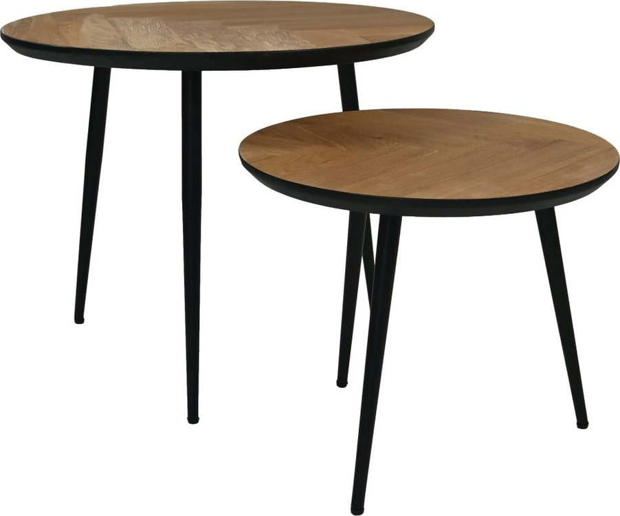 Černé kulaté konferenční stolky v sadě 2 ks z dubového dřeva ø 60 cm Fishbone - HSM collection HSM collection