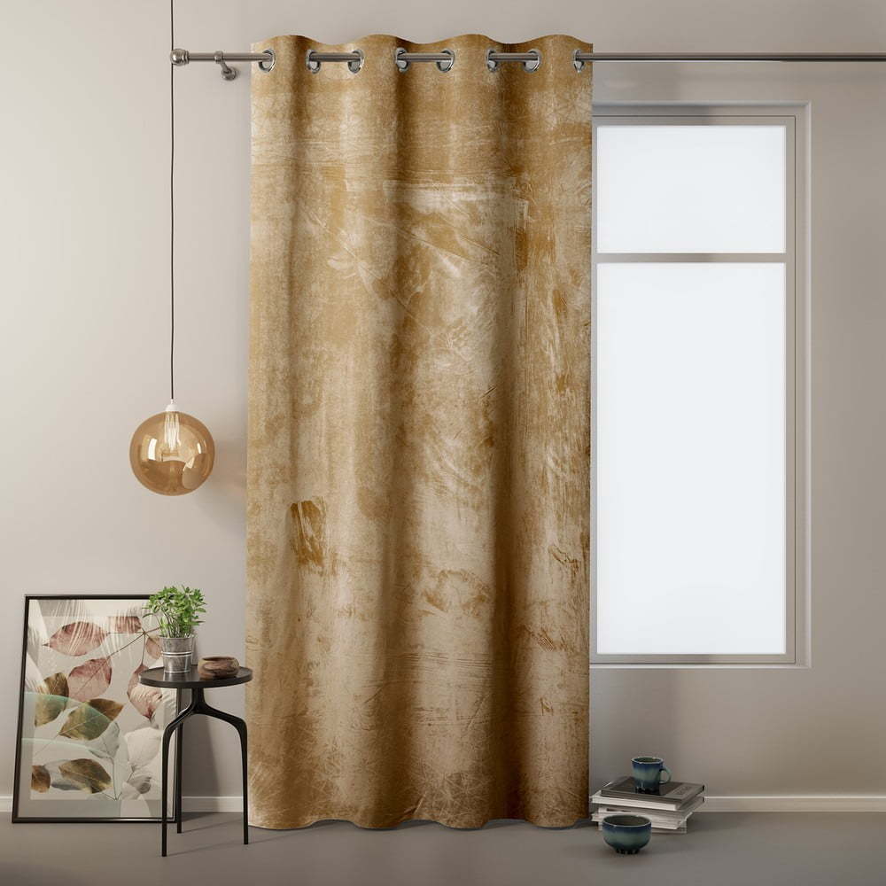 Hořčicově žlutý závěs se sametovým povrchem AmeliaHome Velvet