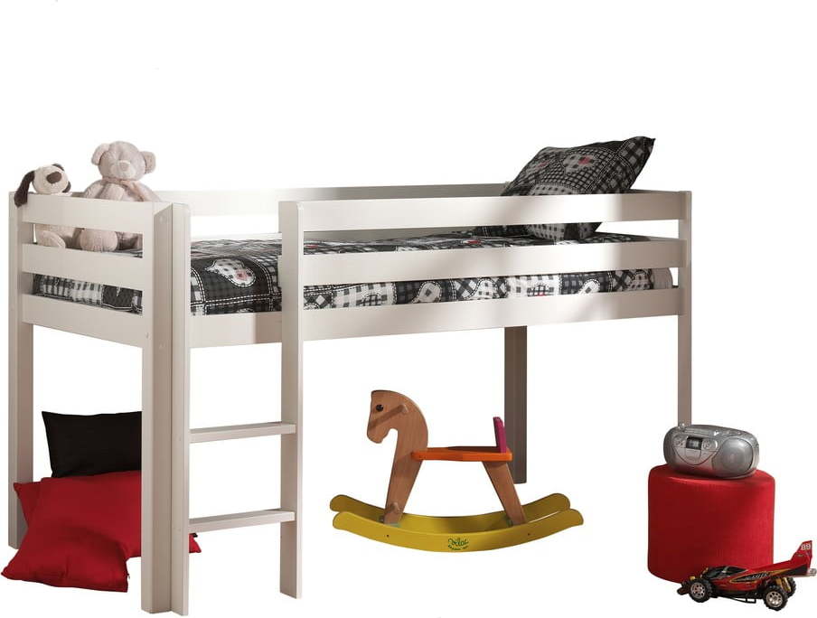 Bílá patrová dětská postel z borovicového dřeva 90x200 cm PINO – Vipack Vipack