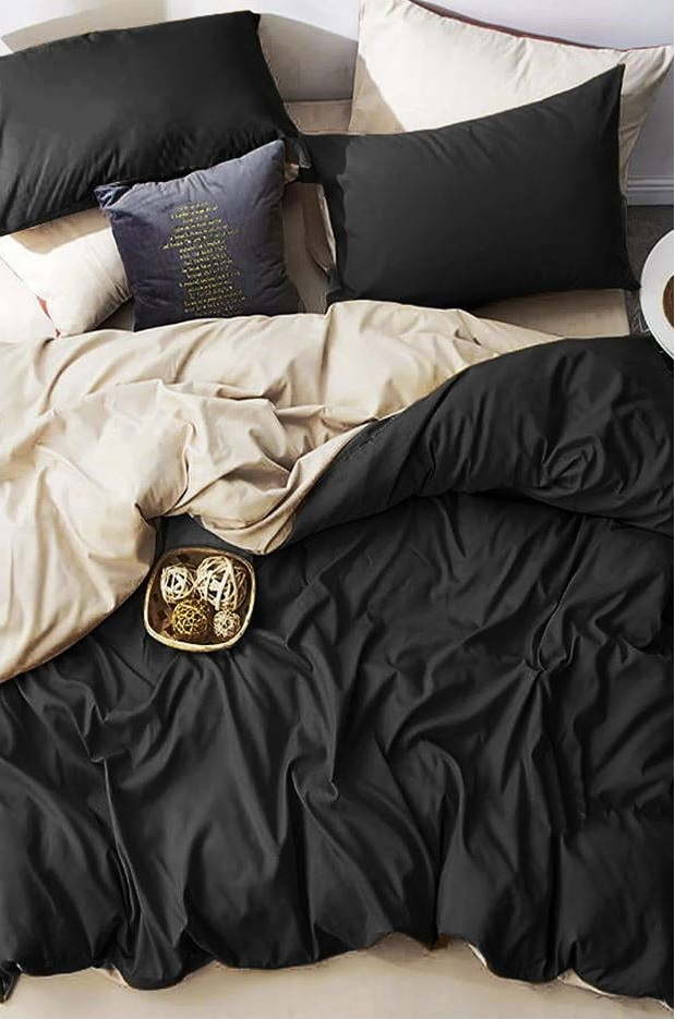 Černo-krémové bavlněné povlečení na dvoulůžko/prodloužené s prostěradlem 200x220 cm – Mila Home Mila Home
