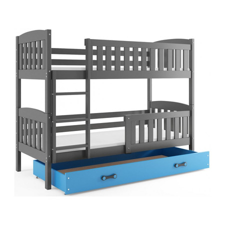Dětská patrová postel KUBUS s úložným prostorem 80x190 cm - grafit Modrá BMS