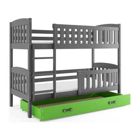 Dětská patrová postel KUBUS s úložným prostorem 80x190 cm - grafit Zelená BMS