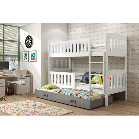Dětská patrová postel KUBUS s výsuvnou postelí 80x190 cm - bílá Šedá BMS