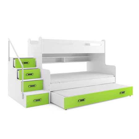 Dětská patrová postel MAX III s výsuvnou postelí 80x200 cm - bílá Zelená BMS