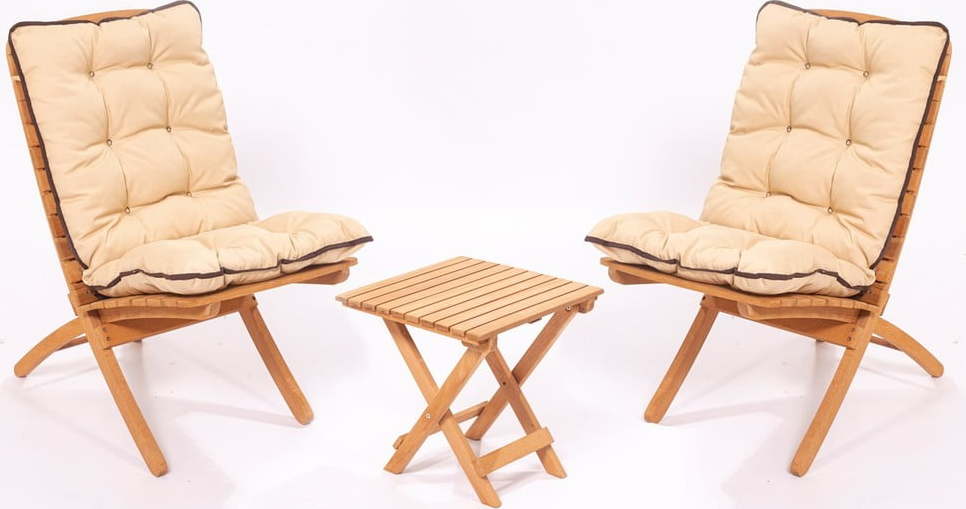 Krémový zahradní lounge set z bukového dřeva pro 2 – Floriane Garden FLORIANE GARDEN