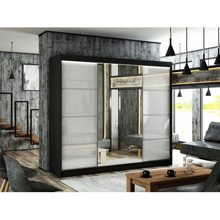 Kvalitní Šatní Skříň Velis 250 cm Černý mat Bílá Furniture