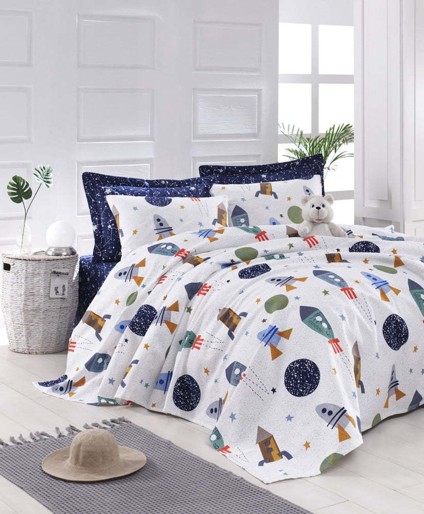 Set přehozu a povlaku na polštář EnLora Home Spacex Dark Blue