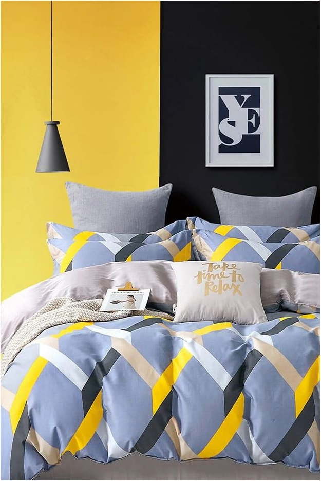 Žluto-modré povlečení na dvoulůžko/prodloužené s prostěradlem 200x220 cm – Mila Home Mila Home