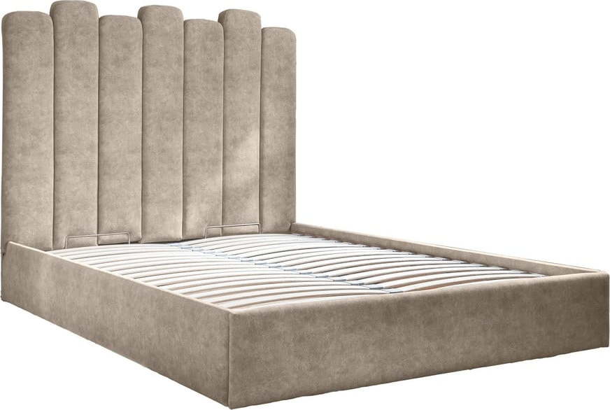 Béžová čalouněná dvoulůžková postel s úložným prostorem s roštem 160x200 cm Dreamy Aurora – Miuform Miuform