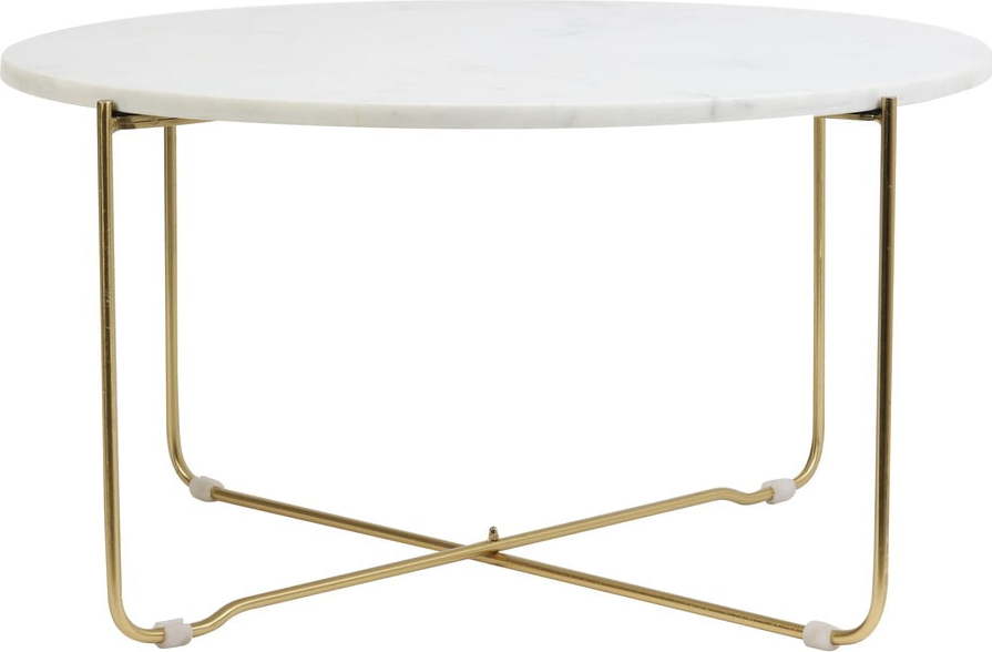 Bílý/ve zlaté barvě kamenný kulatý konferenční stolek ø 65 cm Marty - Light & Living Light & Living