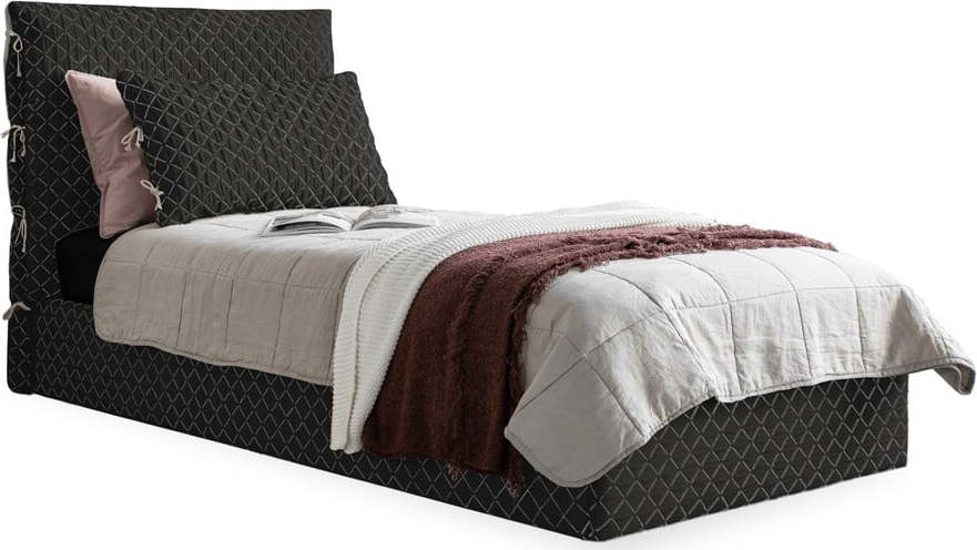 Černá čalouněná jednolůžková postel s úložným prostorem s roštem 90x200 cm Sleepy Luna – Miuform Miuform