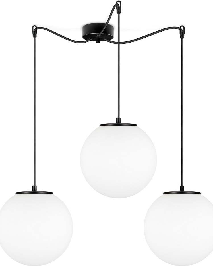 Černé tříramenné závěsné svítidlo s bílými stínidly Sotto Luce Tsuki