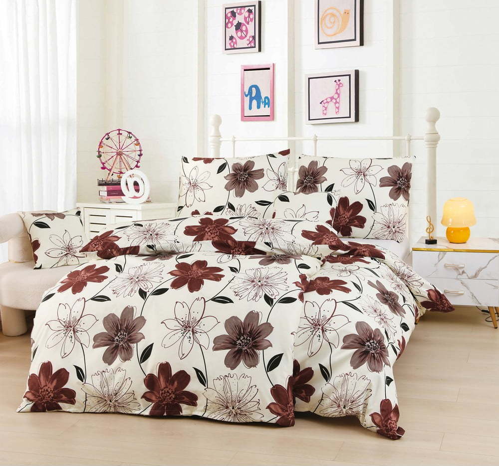 Hnědé/krémové mikrosaténové povlečení na jednolůžko 140x200 cm v sadě 6 ks Scarlet – My House My House