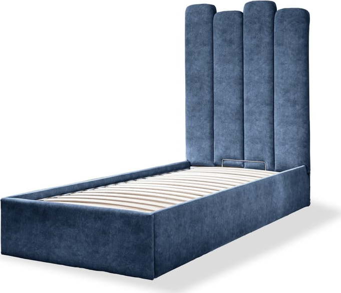 Modrá čalouněná jednolůžková postel s úložným prostorem s roštem 90x200 cm Dreamy Aurora – Miuform Miuform