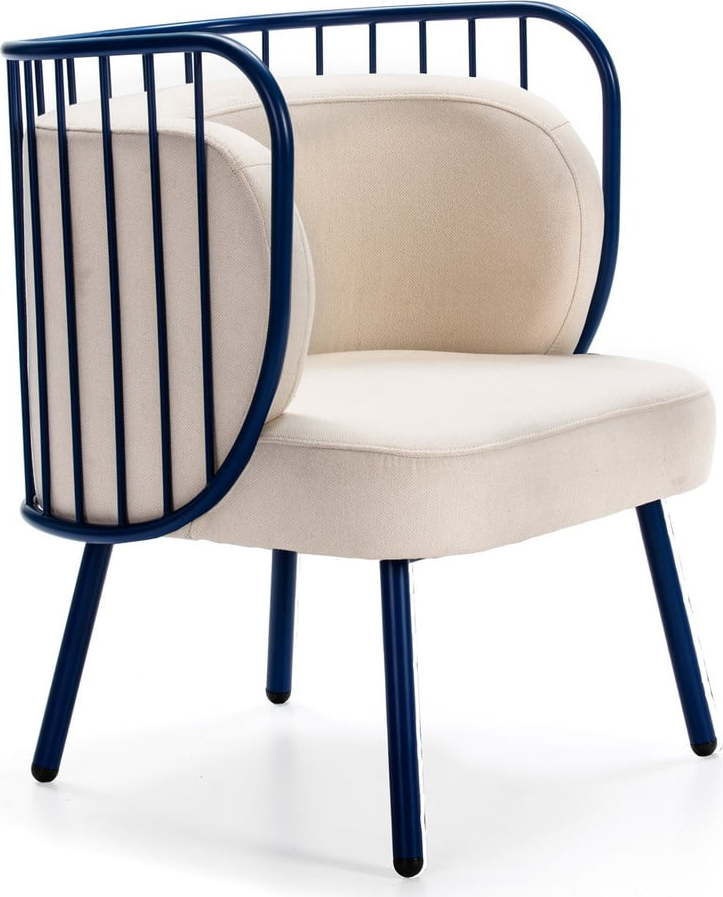 Modré kovové křeslo s bílým polstrováním Teulat Nabi Teulat