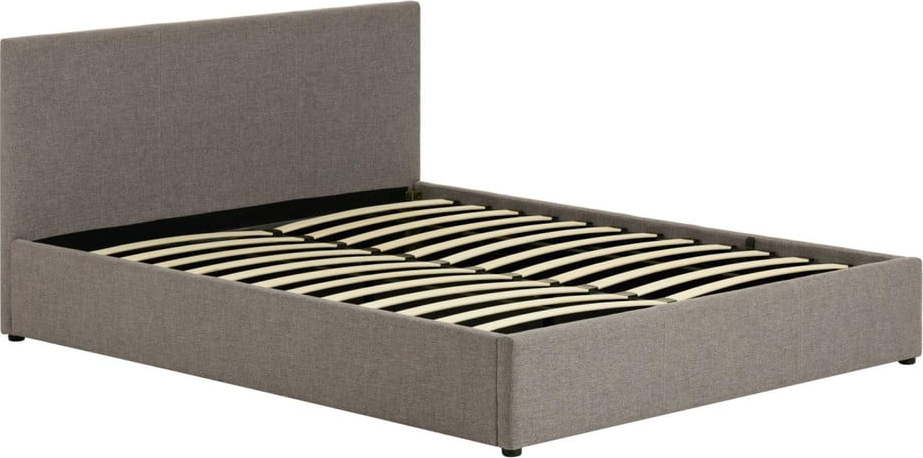 Šedá čalouněná dvoulůžková postel s úložným prostorem s roštem 160x200 cm Nahiri – Kave Home Kave Home