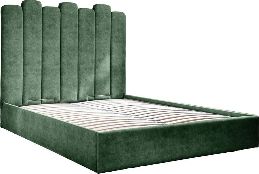 Zelená čalouněná dvoulůžková postel s úložným prostorem s roštem 140x200 cm Dreamy Aurora – Miuform Miuform