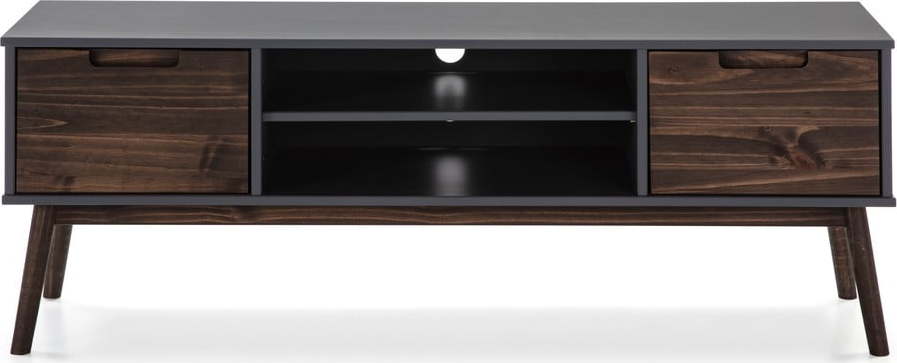 Antracitový/tmavě hnědý TV stolek z ořechového dřeva 140x52