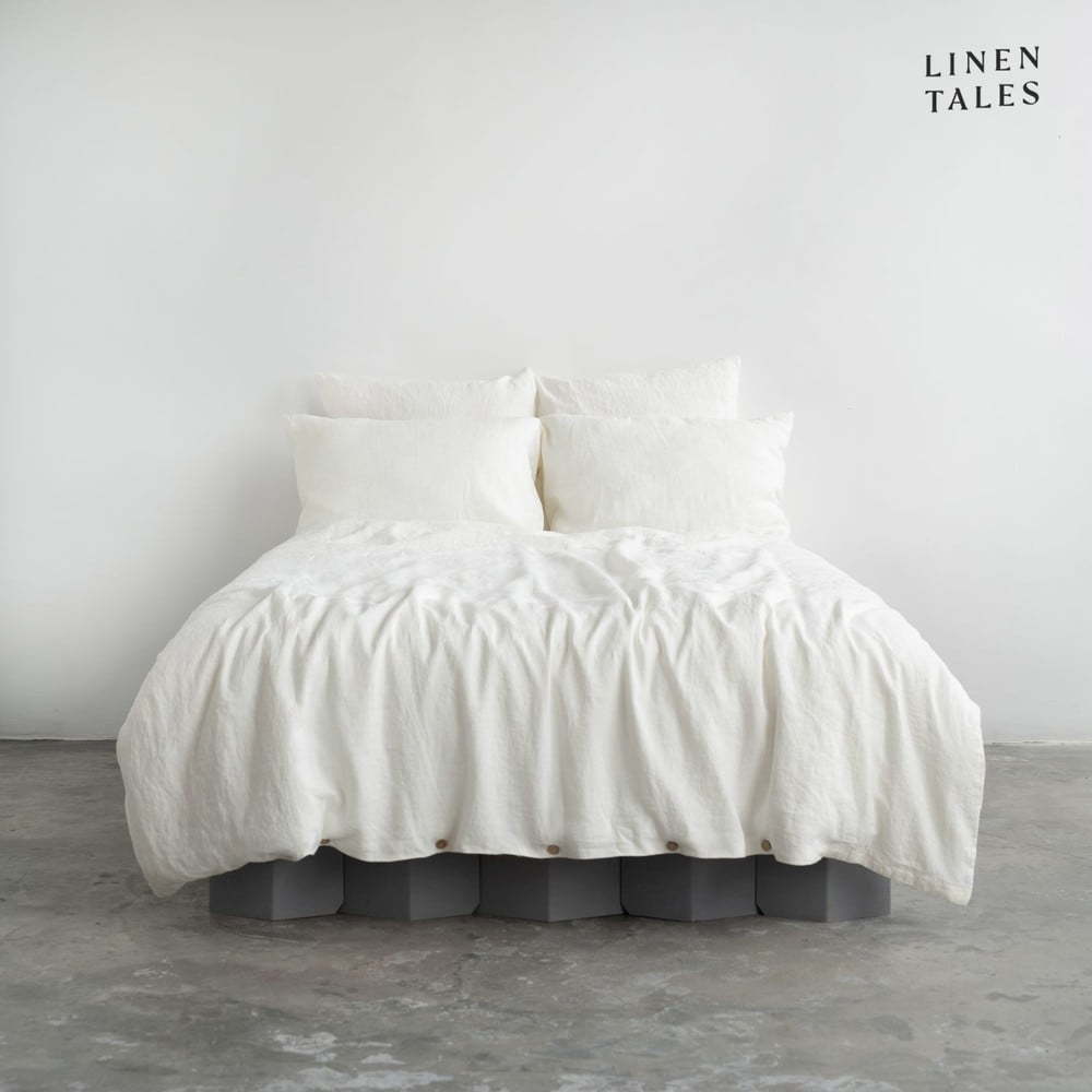 Bílé lněné prodloužené povlečení na dvoulůžko 200x220 cm – Linen Tales Linen Tales