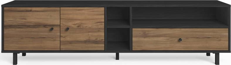 Černý/přírodní TV stolek v dekoru ořechu 180x47 cm Roald – Marckeric Marckeric