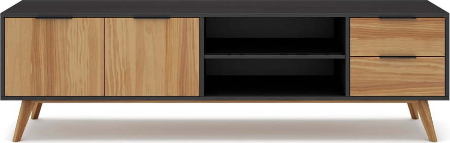 Černý/přírodní TV stolek z borovicového dřeva 180x53 cm Lavis – Marckeric Marckeric