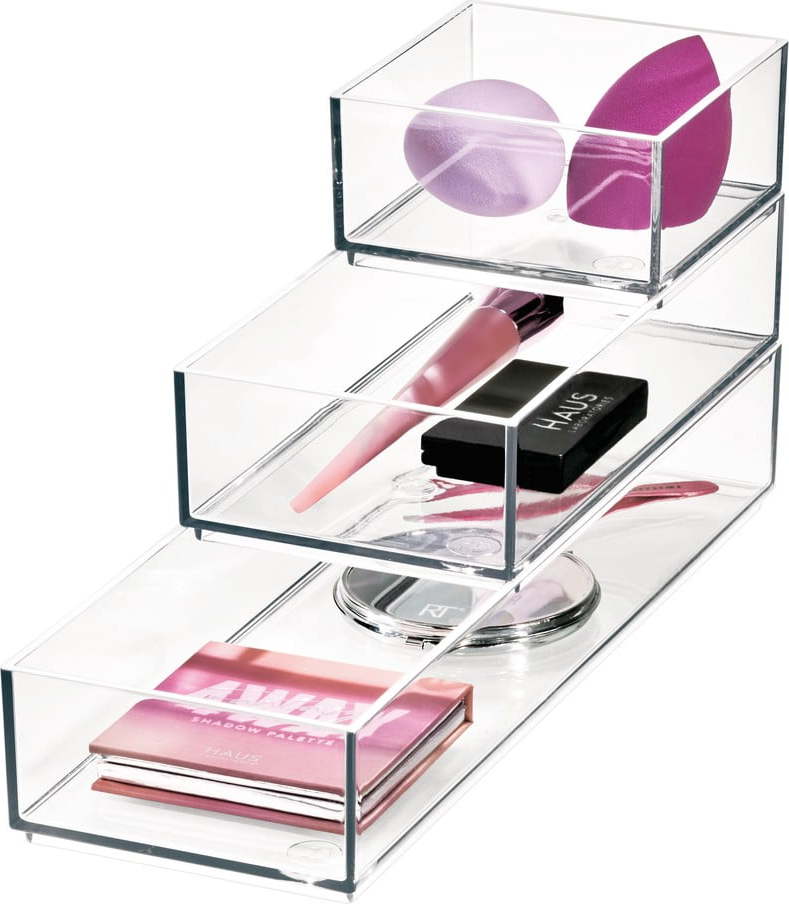 Koupelnové organizéry na kosmetiku z recyklovaného plastu v sadě 3 ks Stack & Slide – iDesign iDesign