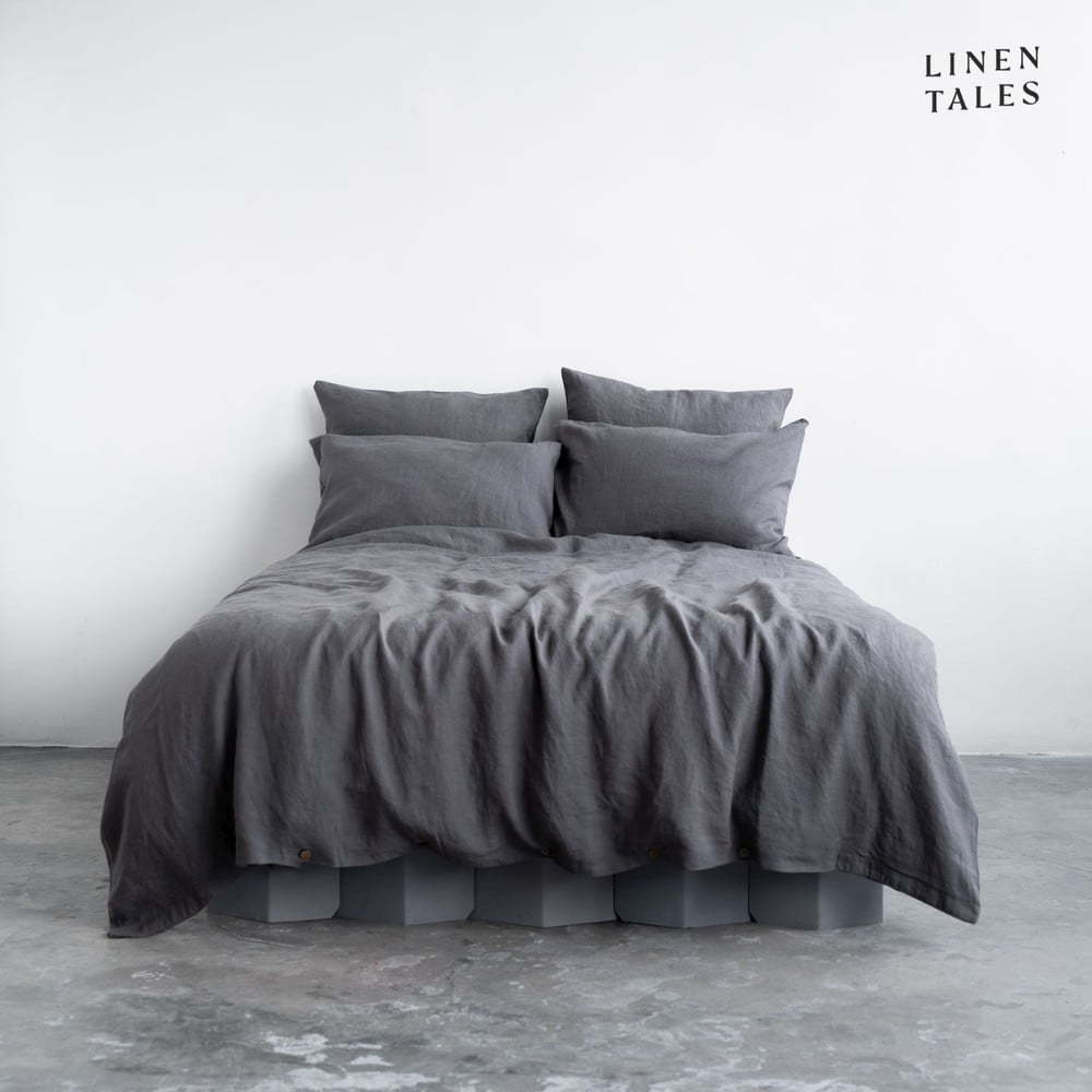 Tmavě šedé lněné prodloužené povlečení na dvoulůžko 200x220 cm – Linen Tales Linen Tales