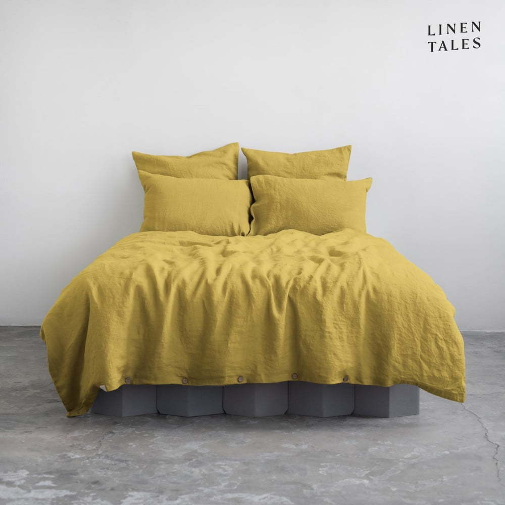 Žluté lněné povlečení na dvoulůžko 200x200 cm – Linen Tales Linen Tales