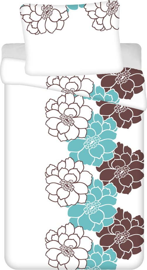 Bílo-hnědé prodloužené krepové povlečení na jednolůžko 140x220 cm Flocera – Jerry Fabrics Jerry Fabrics
