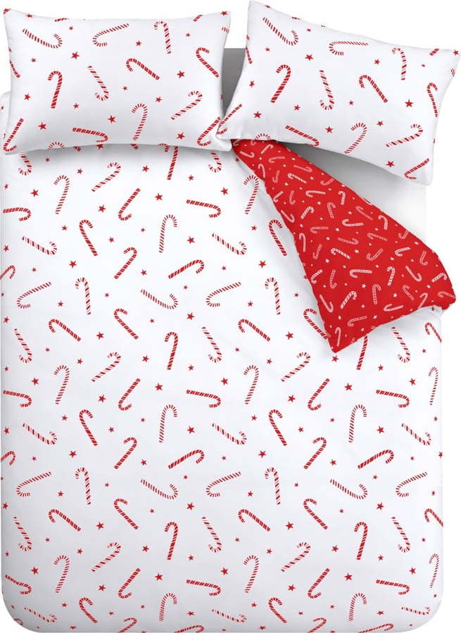 Červeno-bílé prodloužené povlečení na dvoulůžko z mikroplyše 230x220 cm Candy Cane – Catherine Lansfield Catherine Lansfield