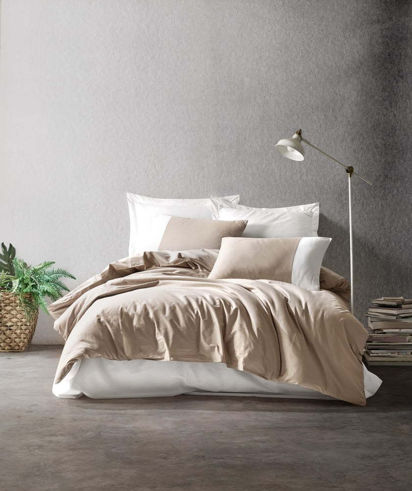 Krémové bavlněné povlečení s prostěradlem Cotton Box Plain