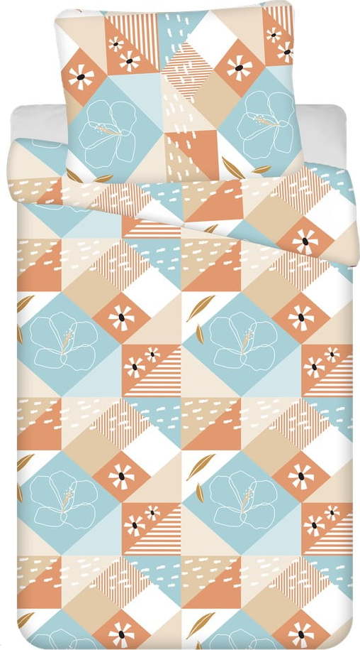 Modro-oranžové prodloužené krepové povlečení na jednolůžko 140x220 cm Aurora – Jerry Fabrics Jerry Fabrics