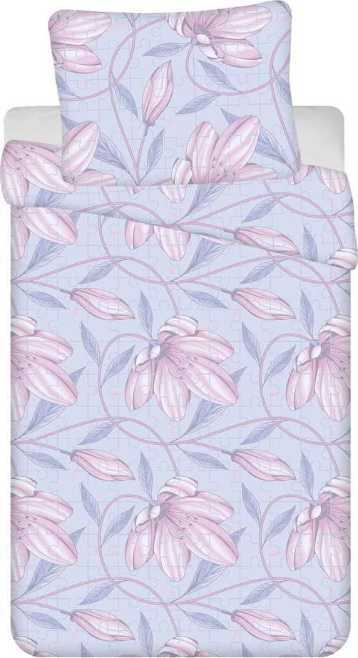 Světle modro-růžové prodloužené krepové povlečení na jednolůžko 140x220 cm Orona – Jerry Fabrics Jerry Fabrics