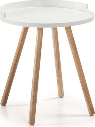 Bílý odkládací stolek s dřevěným podnožím Kave Home Bruk Kave Home