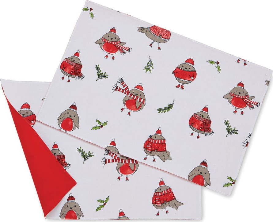 Látkové prostírání 2 ks s vánočním motivem 30x46 cm Christmas Robins – Catherine Lansfield Catherine Lansfield